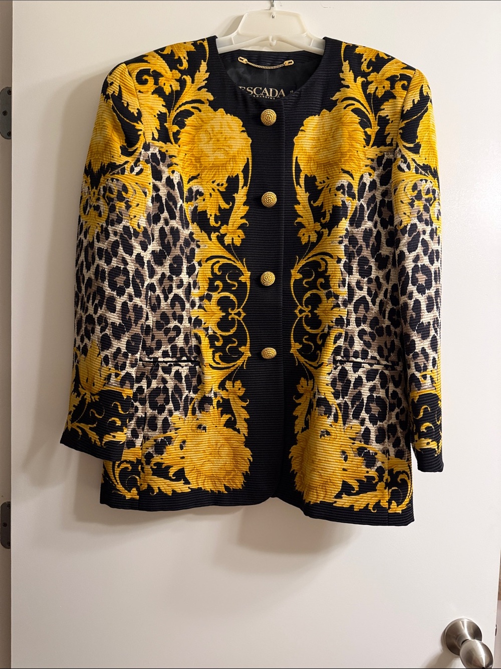 Escada Black and Mustard Baroque Leopard Print Blazer size 42